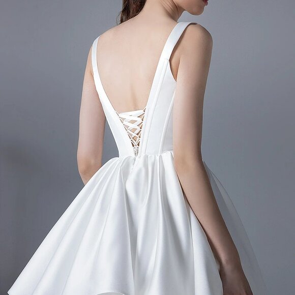 Short Satin Cocktail Wedding Dress - Picture 2 of 5